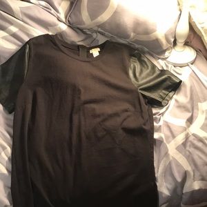 JCREW short sleeve with leather sleeves